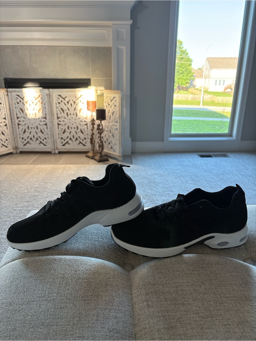Unisex Black Knit Lace-Up Athletic Sneakers with White Sole - Picture 8 of 17